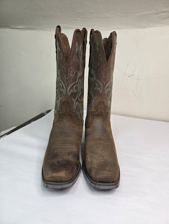 Justin Boots Brown Leather Western Cowboy Boots Embroidered Square Toe  8.5B main image 15